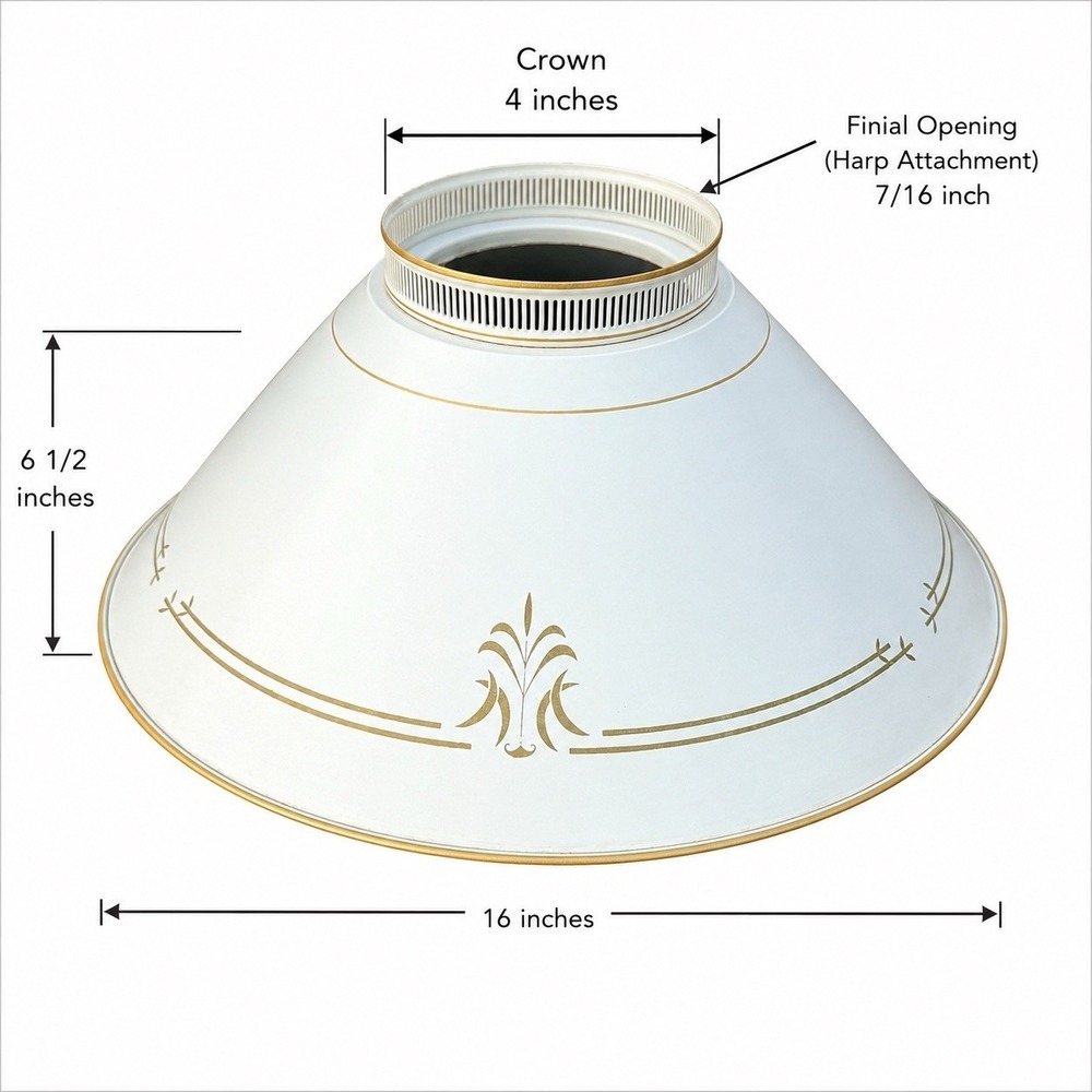 Rare Large Vintage Toleware Lampshade 16" Cream Gold Regency  Metal Shade